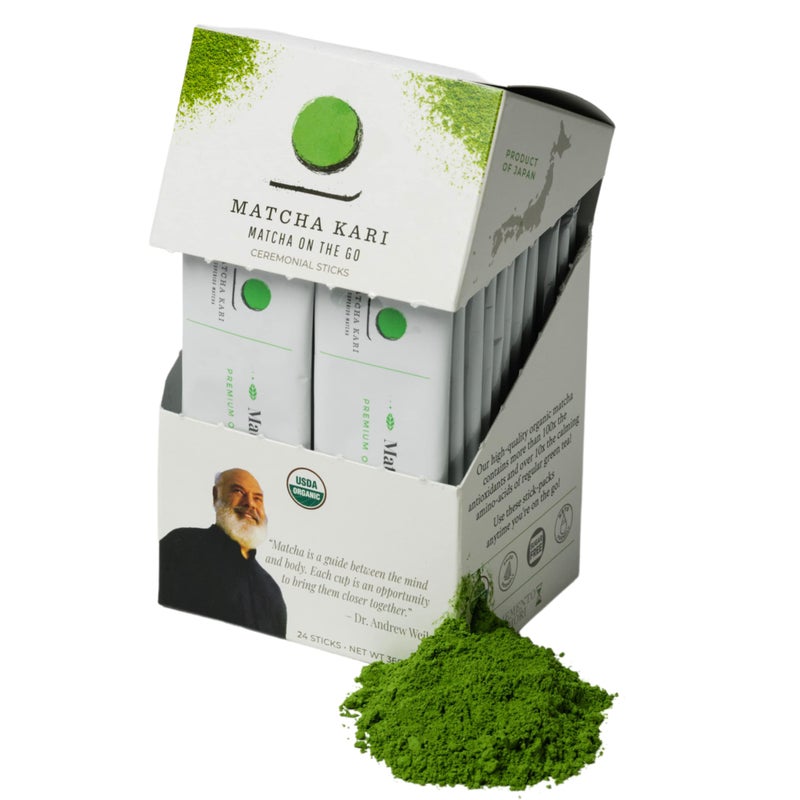 Matcha Kari Matcha Green Tea Powder Single Serving Sticks, Dr. Weil's Ceremonial Organic Matcha Powder Singles Packets - Individual Tea Packets (24) - Image 1