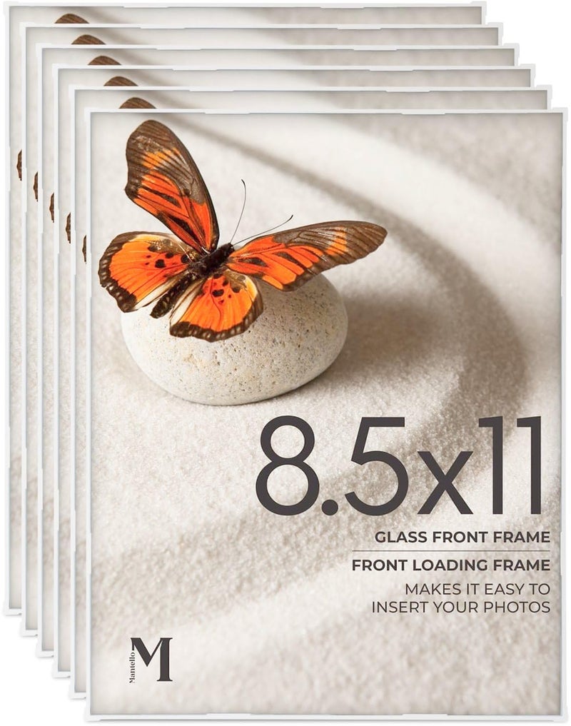 MANTELLO ESSENTIALS Front Loading White Picture Frame 8.5x11 - Set of 6 - Table Desk Wall hanging For Artwork - Certificates Diplomas - Family Gallery Multi Photo Frame - Image 1