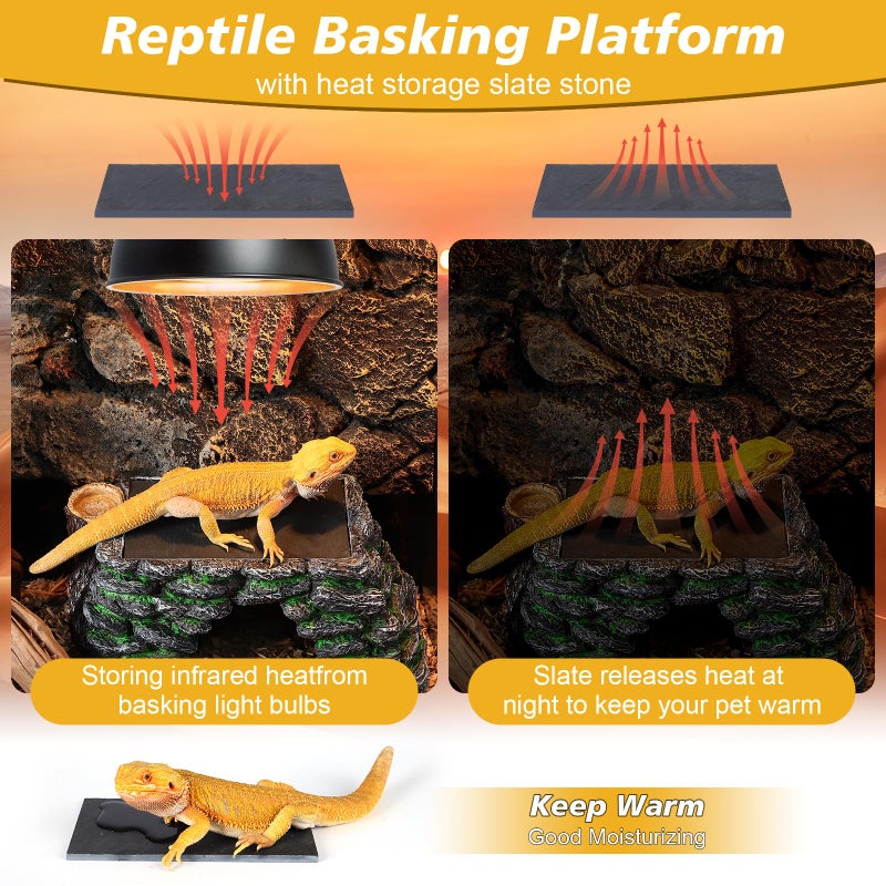 Hygger Zoo 3 in 1 Large Bearded Dragon Basking Platform 13.4x7.1x5.3 in Scape Step Ledge Cave Hideout Natural Rock Reptile Food Bowl Reptile Tank Accessories for Lizard, Geckos, Ball Pythons, Tortoise - Image 4