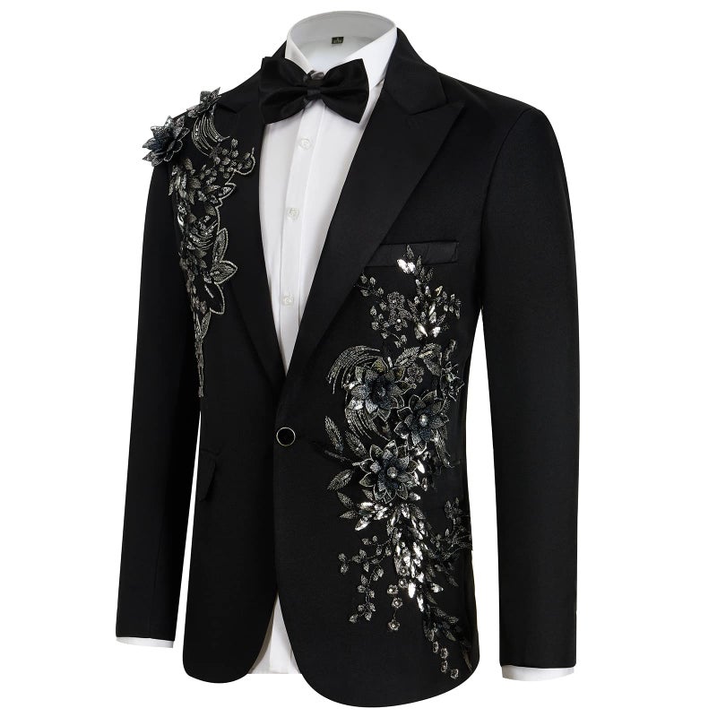 Catheive Mens Suits Slim Fit 2 Piece Floral Tuxedo Suits Blazer Pants with Bow Tie for Wedding Prom - Image 3