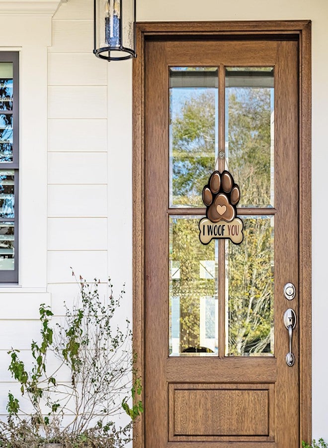 Bolisom Dog Paw Prints Front Door Sign, I Woof You Bone Wood Hanger Outdoor Outside Porch Home Decor, Wooden Wreath Indoor Wall Hanging Decoration Pet Owner Lover Gift - Image 4