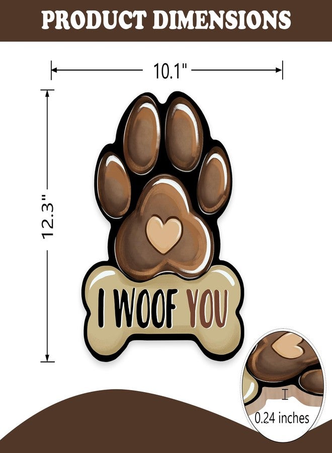 Bolisom Dog Paw Prints Front Door Sign, I Woof You Bone Wood Hanger Outdoor Outside Porch Home Decor, Wooden Wreath Indoor Wall Hanging Decoration Pet Owner Lover Gift - Image 2