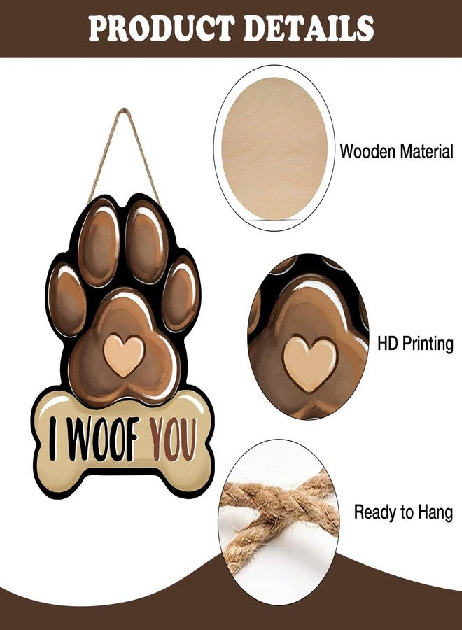 Bolisom Dog Paw Prints Front Door Sign, I Woof You Bone Wood Hanger Outdoor Outside Porch Home Decor, Wooden Wreath Indoor Wall Hanging Decoration Pet Owner Lover Gift - Image 3