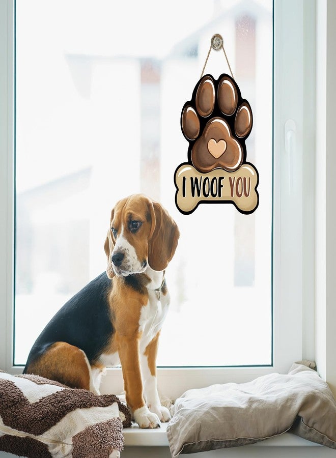 Bolisom Dog Paw Prints Front Door Sign, I Woof You Bone Wood Hanger Outdoor Outside Porch Home Decor, Wooden Wreath Indoor Wall Hanging Decoration Pet Owner Lover Gift - Image 5