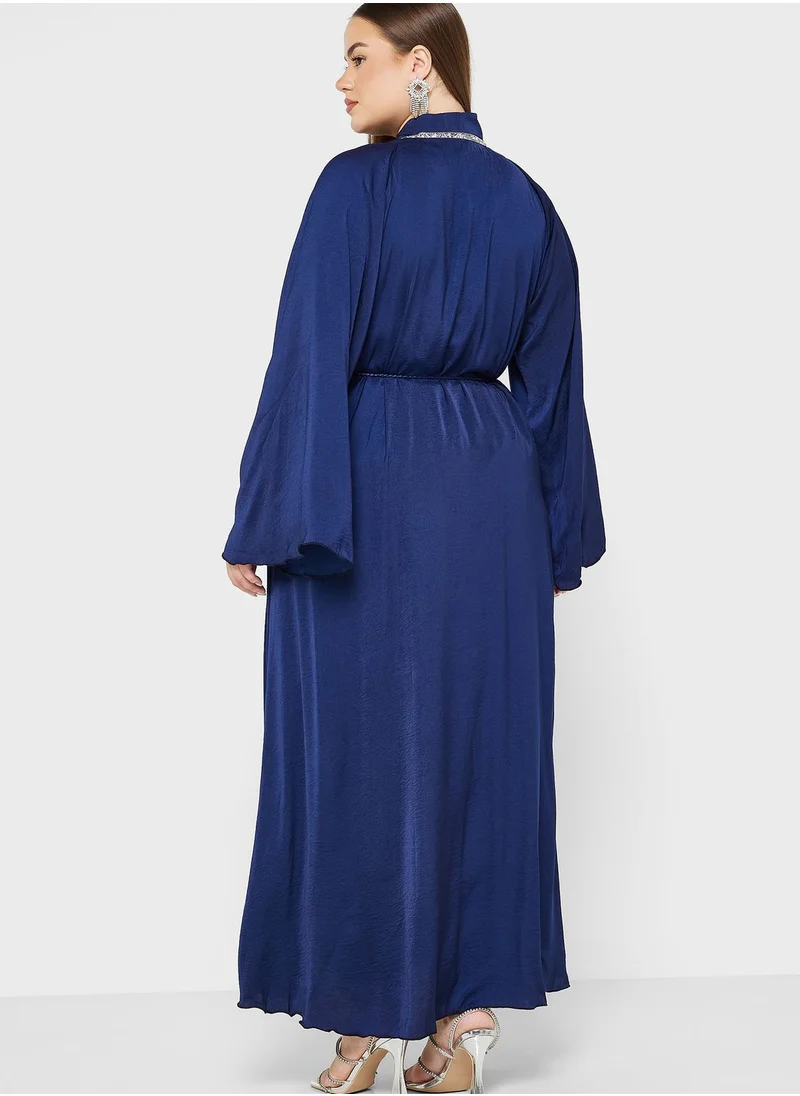 Khizana Plus size flute sleeve abaya with sheila