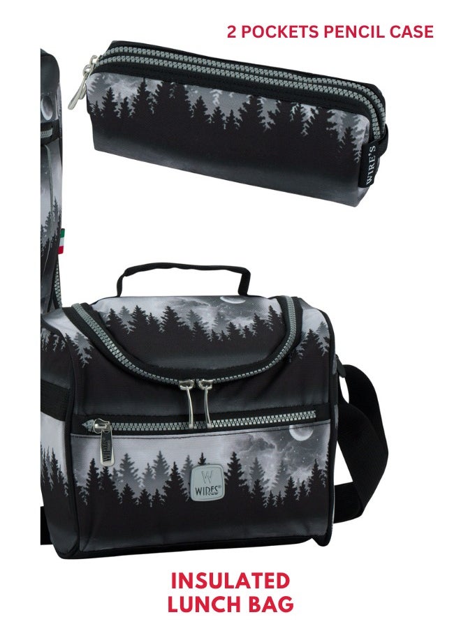 Wires 3 Piece Kids School Trolley Bag laptop compartment 8 Wheels With Lunch bag & Pencil Case  - Image 4