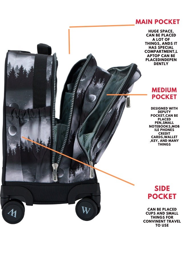 Wires 3 Piece Kids School Trolley Bag laptop compartment 8 Wheels With Lunch bag & Pencil Case  - Image 5
