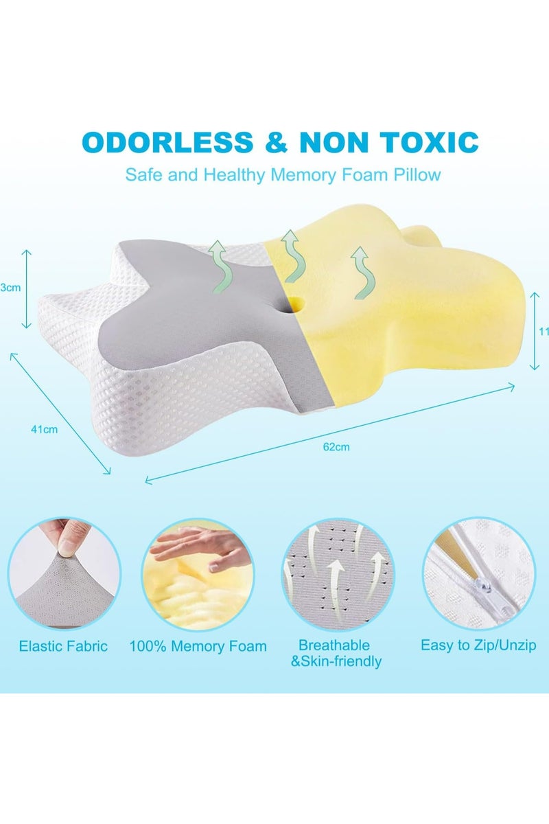 Oasisgalore Ergonomic Butterfly-Shaped Cervical Pillows for Sleeping, Orthopedic Memory Foam Pillow for Neck and Shoulder Pain Relief, Contour Support Neck Pillow with Washable Cover - Image 4