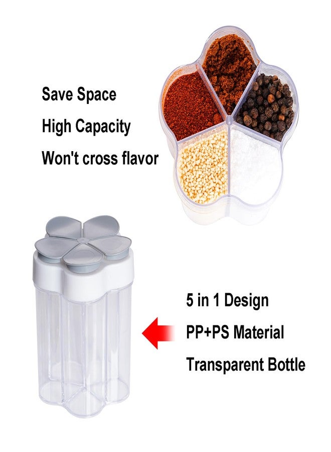 Miayon 5 in 1 Salt and Pepper Shaker Travel Spice Container Portable Camping Seasoning Shaker Seasoning Condiment Jars with Lid for Home Restaurant Camping Travel RV Cooking BBQ Picnic (Gray) - Image 3