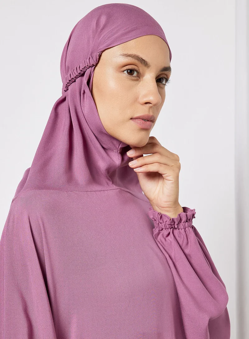 حياة إسدال صلاة بلون سادة مع حجاب متصل