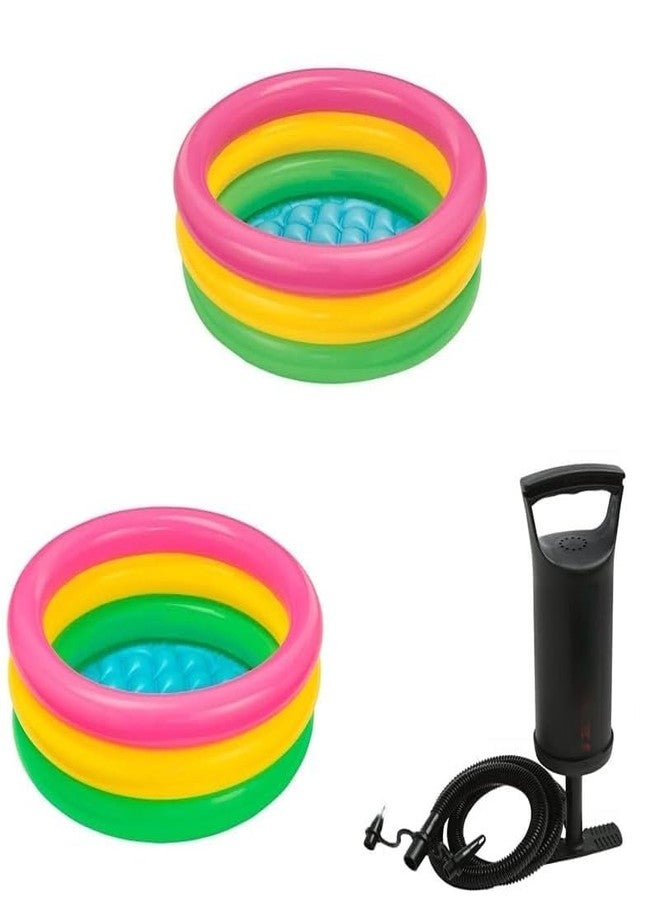BlackZone Combo of 2Ft, 3Ft Swimming Pool and Pump | Inflatable Kids Baby Bath Tub Swimming Pool with High Output Air Balloon Pump Multi Color (2Ft + 3Ft + Pump) - Image 1