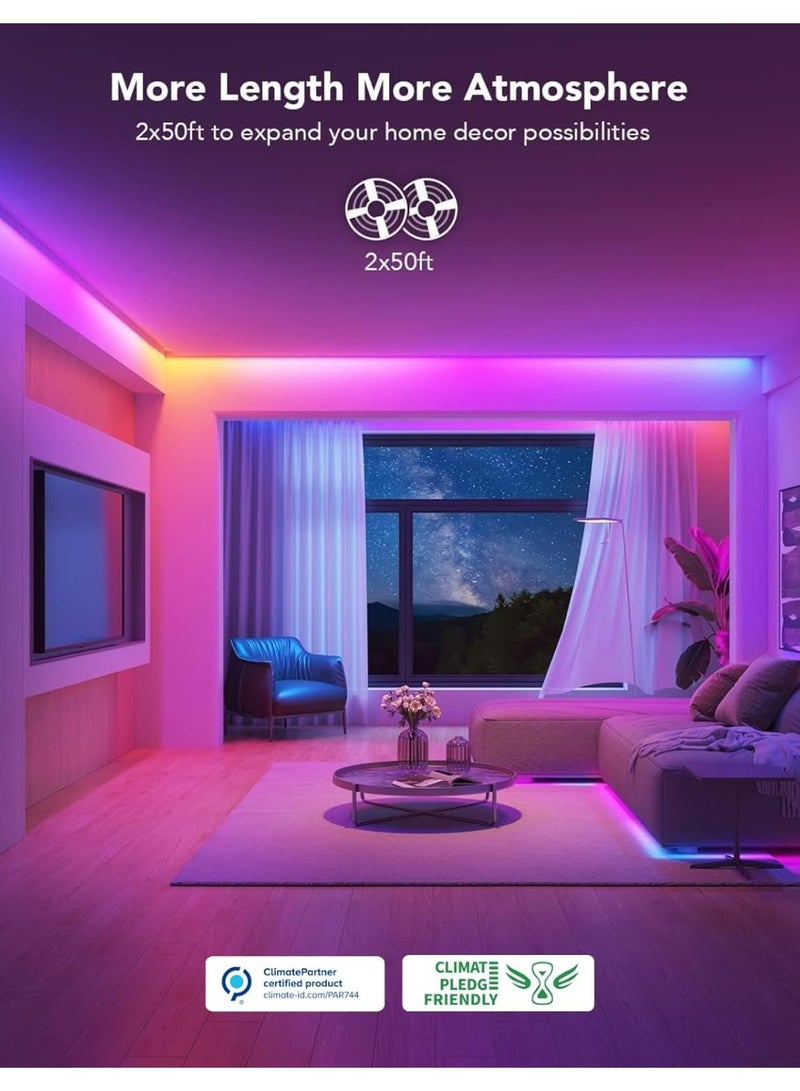 Govee 100ft RGBIC LED Strip Lights, Smart LED Lights Work with Alexa and Google Assistant, WiFi App Control Segmented DIY Multiple Colors, Color Changing Lights Music Sync, LED Lights for Bedroom - Image 2