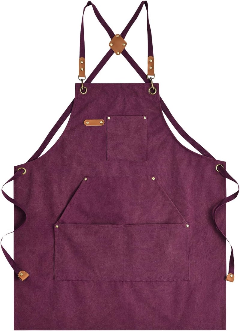 Aoomzoon Canvas Aprons for Men Chef Apron, Work Apron with Large Pockets - 16oz Heavy Duty Cross Back, BBQ, Cooking - Image 1