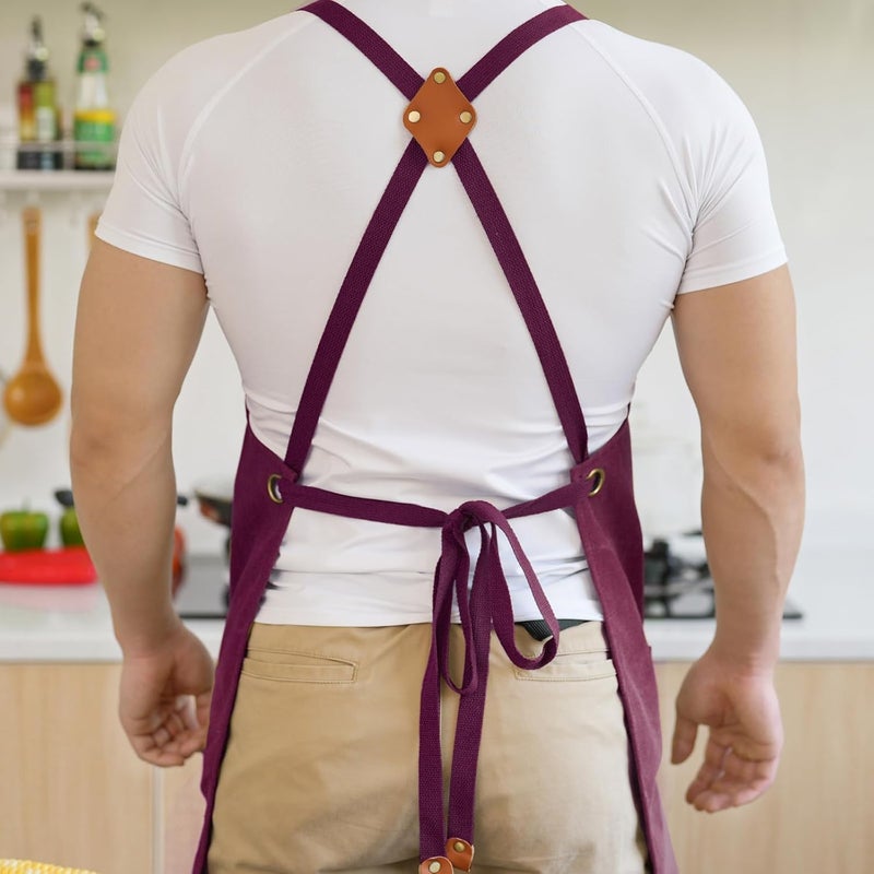 Aoomzoon Canvas Aprons for Men Chef Apron, Work Apron with Large Pockets - 16oz Heavy Duty Cross Back, BBQ, Cooking - Image 4