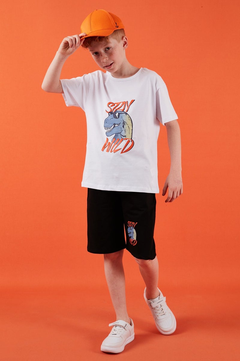 Lela Cotton Regular Fit Crew Neck Top and Bottom Set with Shorts Boy's Suit 6212012 - Image 1