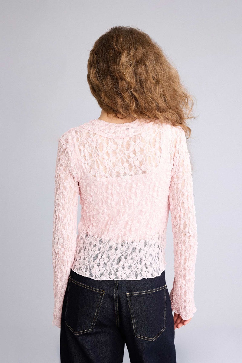 ديفاكتو بلوزة دانتيل كم طويل سليم فيت بياقة V - Image 5