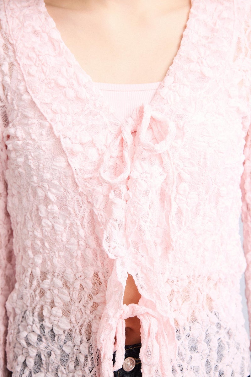 ديفاكتو بلوزة دانتيل كم طويل سليم فيت بياقة V - Image 4