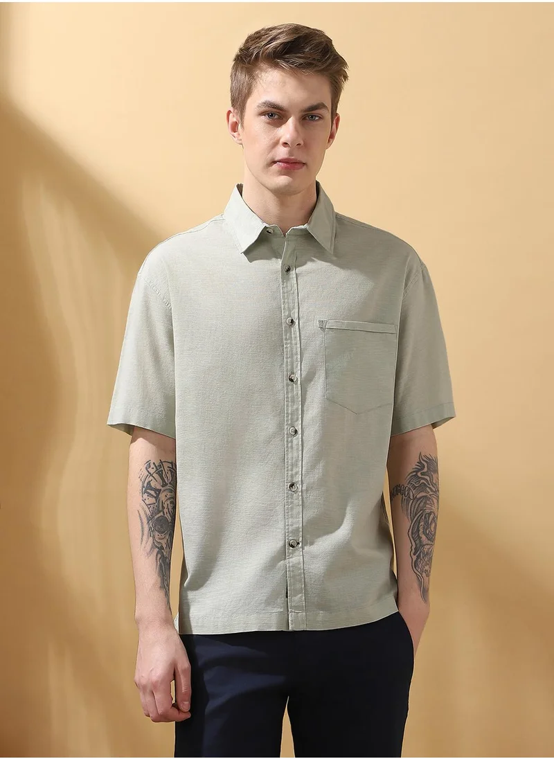 دينيس لينغو Beige Relaxed fit Shirts Textured design crafted from 100% Cotton featuring Half Sleeve with Button closure.