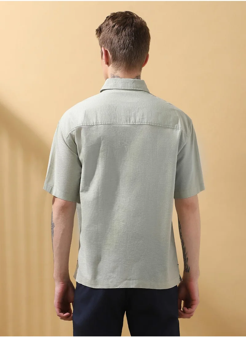دينيس لينغو Beige Relaxed fit Shirts Textured design crafted from 100% Cotton featuring Half Sleeve with Button closure.