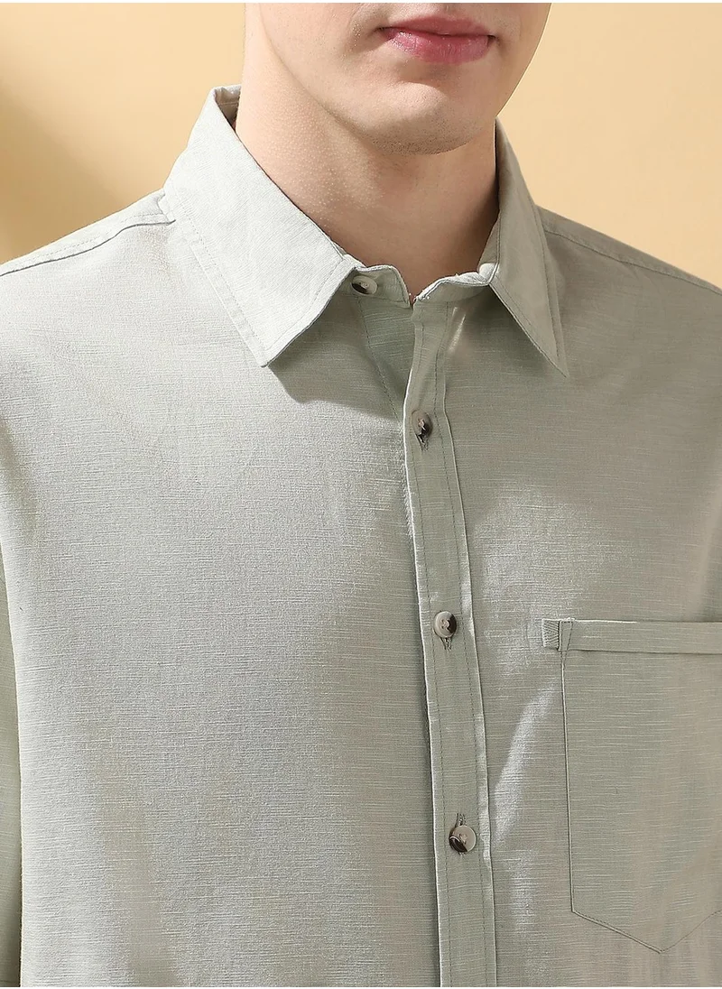 دينيس لينغو Beige Relaxed fit Shirts Textured design crafted from 100% Cotton featuring Half Sleeve with Button closure.