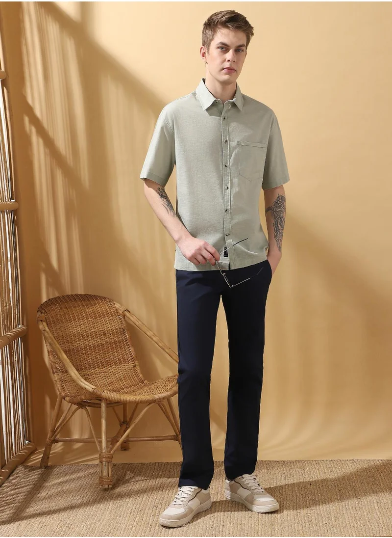 دينيس لينغو Beige Relaxed fit Shirts Textured design crafted from 100% Cotton featuring Half Sleeve with Button closure.