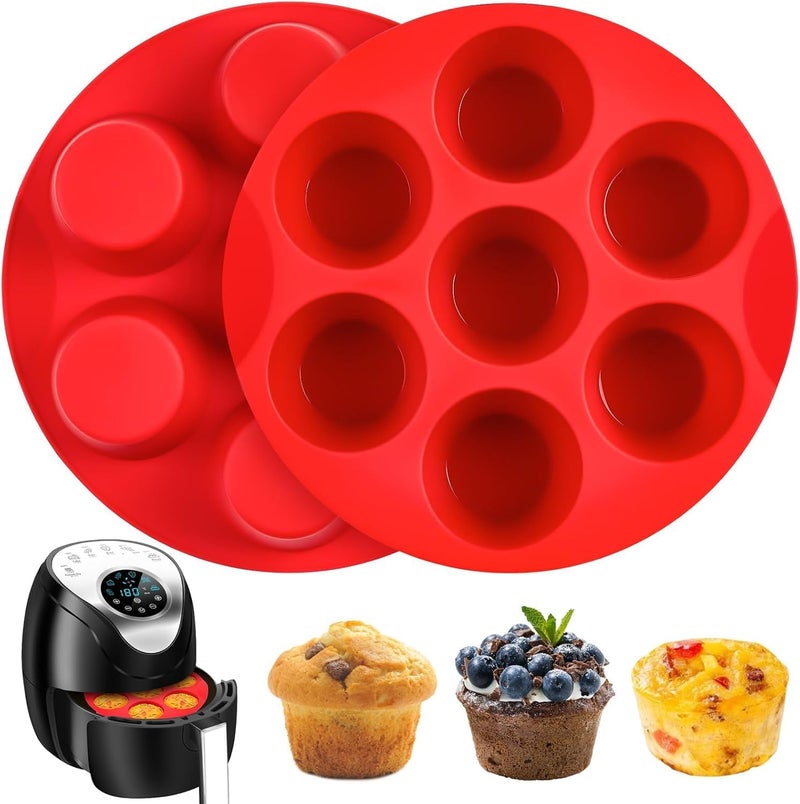 Puyeipt 2 Pack Silicone Egg Bite Molds, Air Fryer Muffin Pans 7-Cup Round Cupcake Baking Molds for Oven, Air Fryer and Pot - Image 1