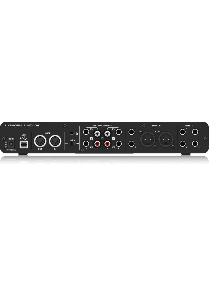 Behringer U-Phoria UMC404HD USB Audio Interface – 4x4 24-Bit/192kHz, Midas Mic Preamps, MIDI I/O, Zero-Latency Direct Monitoring, For Home Studio Recording & Podcasting - Image 2
