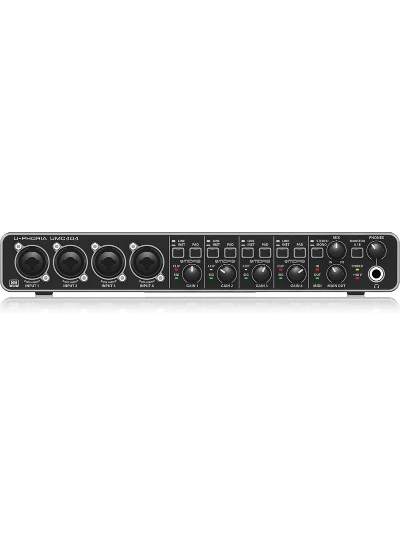 Behringer U-Phoria UMC404HD USB Audio Interface – 4x4 24-Bit/192kHz, Midas Mic Preamps, MIDI I/O, Zero-Latency Direct Monitoring, For Home Studio Recording & Podcasting - Image 1