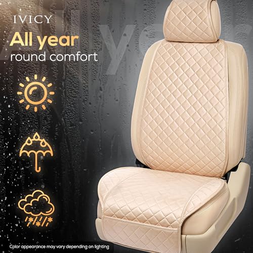 IVICY غطاء مقعد السيارة من IVICY من الجلد المدبوغ – ناعم وغير قابل للانزلاق - أغطية واقية لمقاعد السيارة الأمامية لمعظم السيارات، الفانات، SUVs، الشاحنات - 1 وحدة - رمادي بارد - Image 4