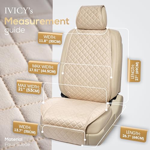 IVICY غطاء مقعد السيارة من IVICY من الجلد المدبوغ – ناعم وغير قابل للانزلاق - أغطية واقية لمقاعد السيارة الأمامية لمعظم السيارات، الفانات، SUVs، الشاحنات - 1 وحدة - رمادي بارد - Image 5