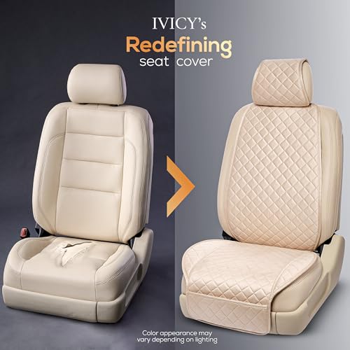 IVICY غطاء مقعد السيارة من IVICY من الجلد المدبوغ – ناعم وغير قابل للانزلاق - أغطية واقية لمقاعد السيارة الأمامية لمعظم السيارات، الفانات، SUVs، الشاحنات - 1 وحدة - رمادي بارد - Image 3