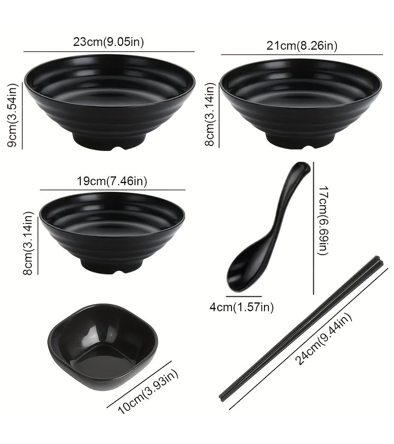Black Plastic 4 Piece Drop Proof Salad Bowl Set With Chopsticks Spoon Plate - Image 4