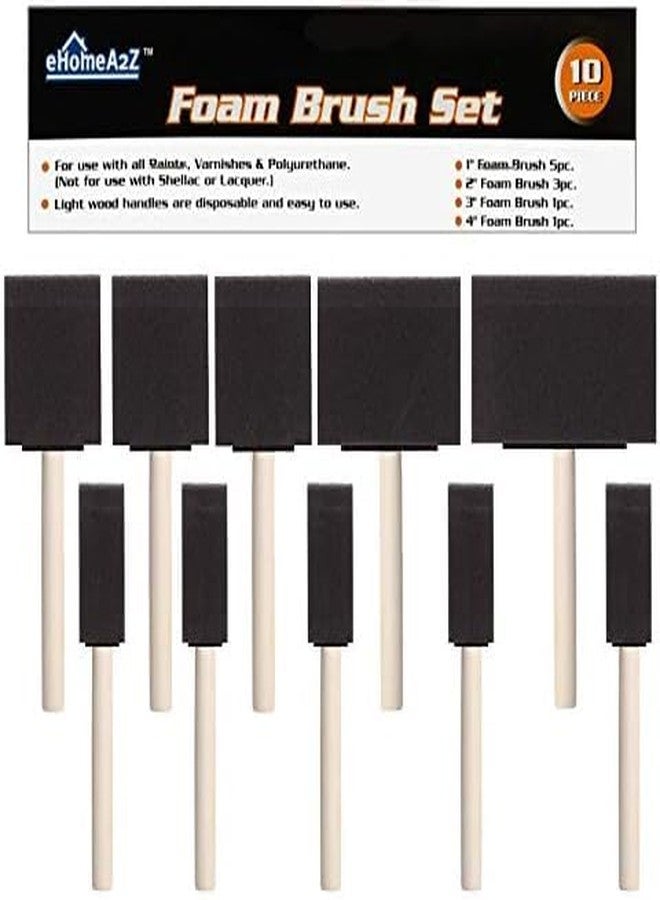 EHOMEA2Z Foam Paint Brushes Set - Versatile Sponge Brush Kit With Sturdy Wooden Handles - Ideal for Painting, Retouching and Crafts, Assorted Sizes (10) - Image 1