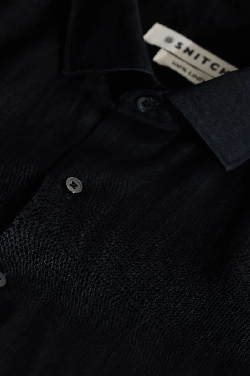 SNITCH Black Slim Fit 100% Linen Shirt