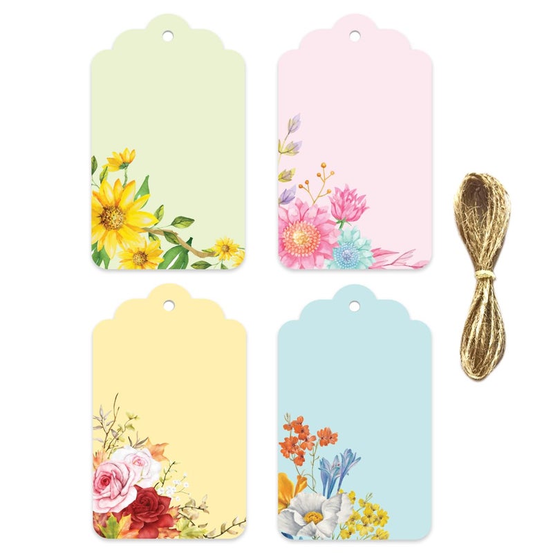 weRevel Elegant Floral Gift Tags, 20 Premium Tags with String, 4 Colourful Designs, 350 GSM, 10x6 cm - Image 5