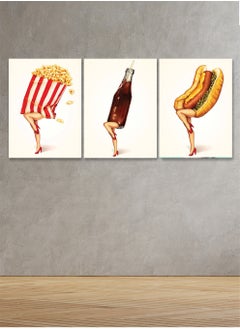 Set Of 3 Framed Canvas Wall Arts Stretched Over Wooden Frame with a pop art Design