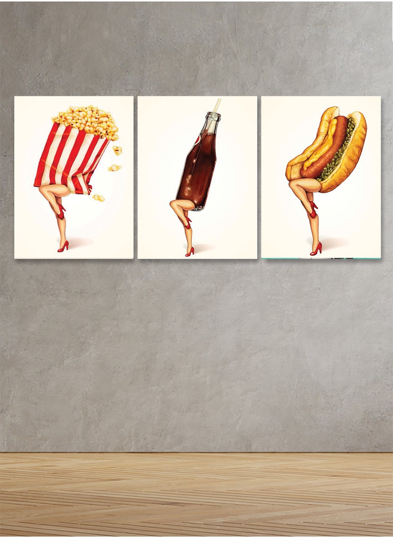 Marktna - Set Of 3 Framed Canvas Wall Arts Stretched Over Wooden Frame with a pop art Design - Image 1