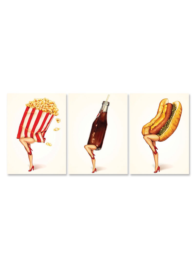 Marktna - Set Of 3 Framed Canvas Wall Arts Stretched Over Wooden Frame with a pop art Design - Image 1