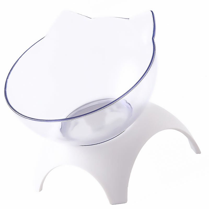 2pcs Cat Shaped Tilted Food Bowl Neck Protective Bowl Pet Feeder Drinking Bowl White (Single Bowl + Rack) - Image 2