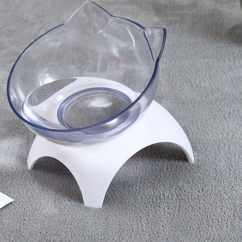 2pcs Cat Shaped Tilted Food Bowl Neck Protective Bowl Pet Feeder Drinking Bowl White (Single Bowl + Rack) - Image 5