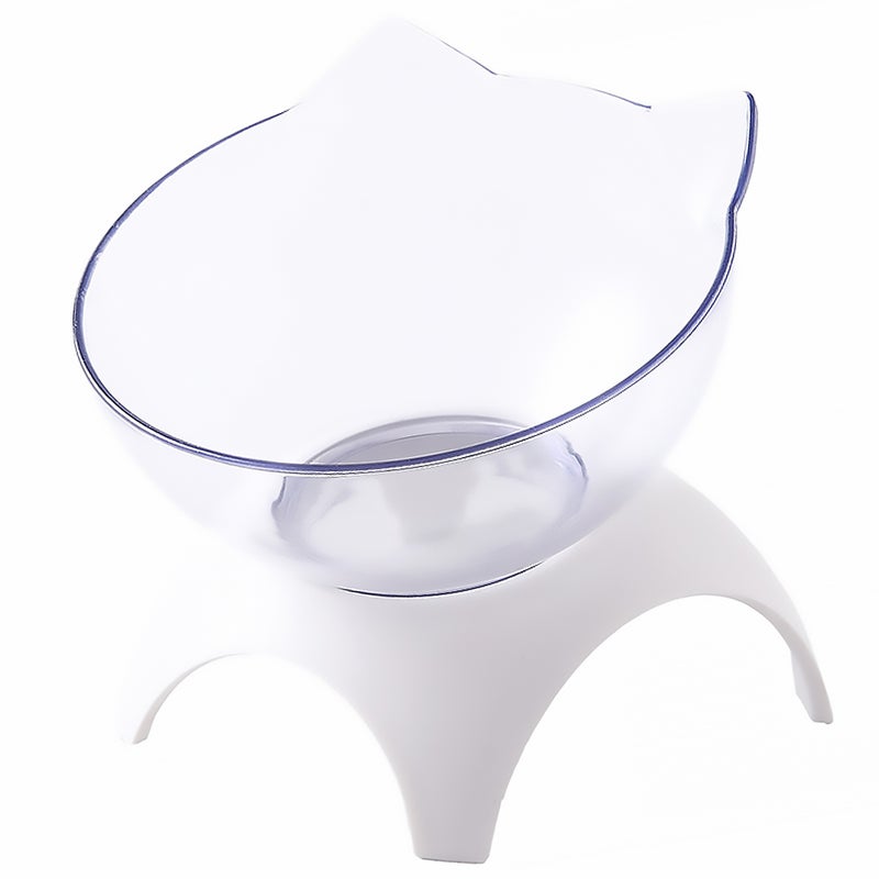 2pcs Cat Shaped Tilted Food Bowl Neck Protective Bowl Pet Feeder Drinking Bowl White (Single Bowl + Rack) - Image 3