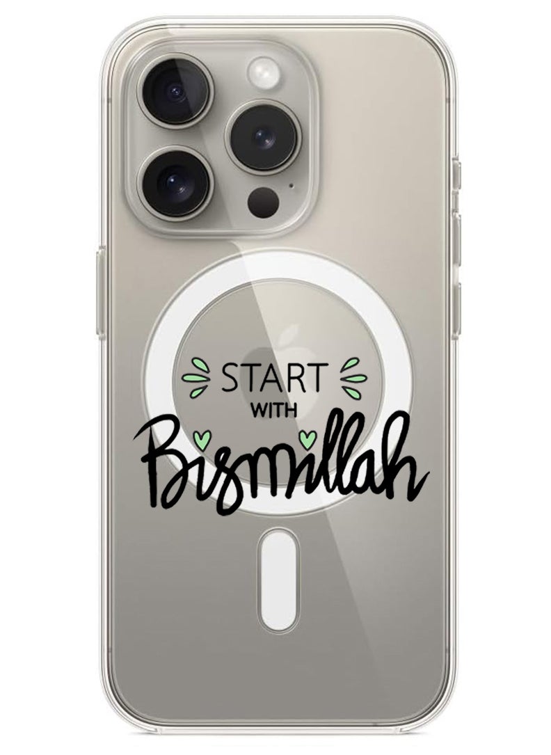 Theodor - Magnetic Case for iPhone 15 Pro Max 6.7-inch Compatible with MagSafe Wireless Charging, Shockproof Phone Bumper Cover Start with Bismillah Black - Image 1