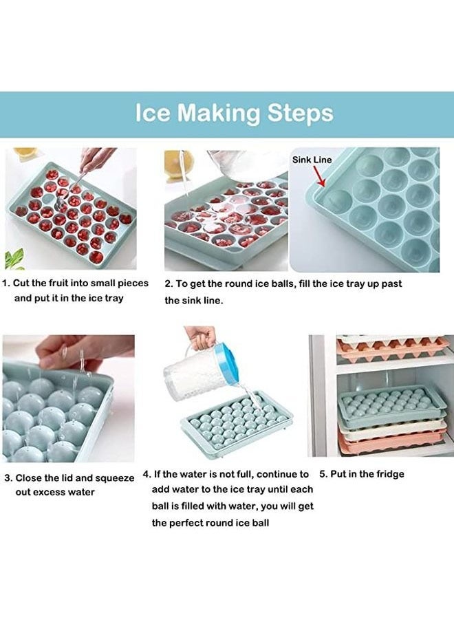 Arabest Ice Cube Tray with Lid and Bin, 3 Pack Ice Trays for Freezer, 99PCS Ice Ball Maker Mold, Round Ice Cube, Mini Circle Ice Cube Tray with Container, Scoop- Easy Release for Whiskey, Cocktail, Coffee - Image 2