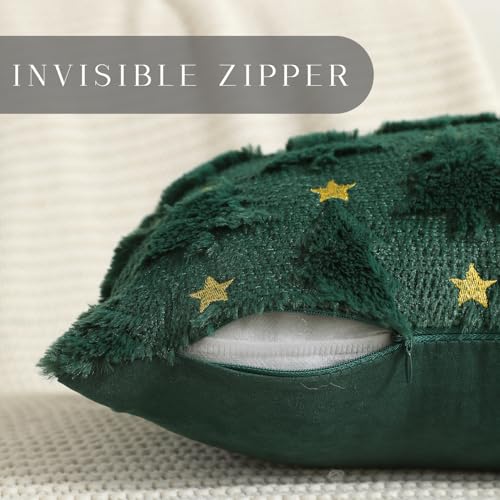 Allorry Christmas Pillow Covers 18 x 18 inch Set of 2 Dark Green Christmas Tree Pillow Covers Decorations Plush Faux Fur Soft Cushion Case for Winter Xmas Holiday Home Bedroom Sofa Decors PT004A18 - Image 3