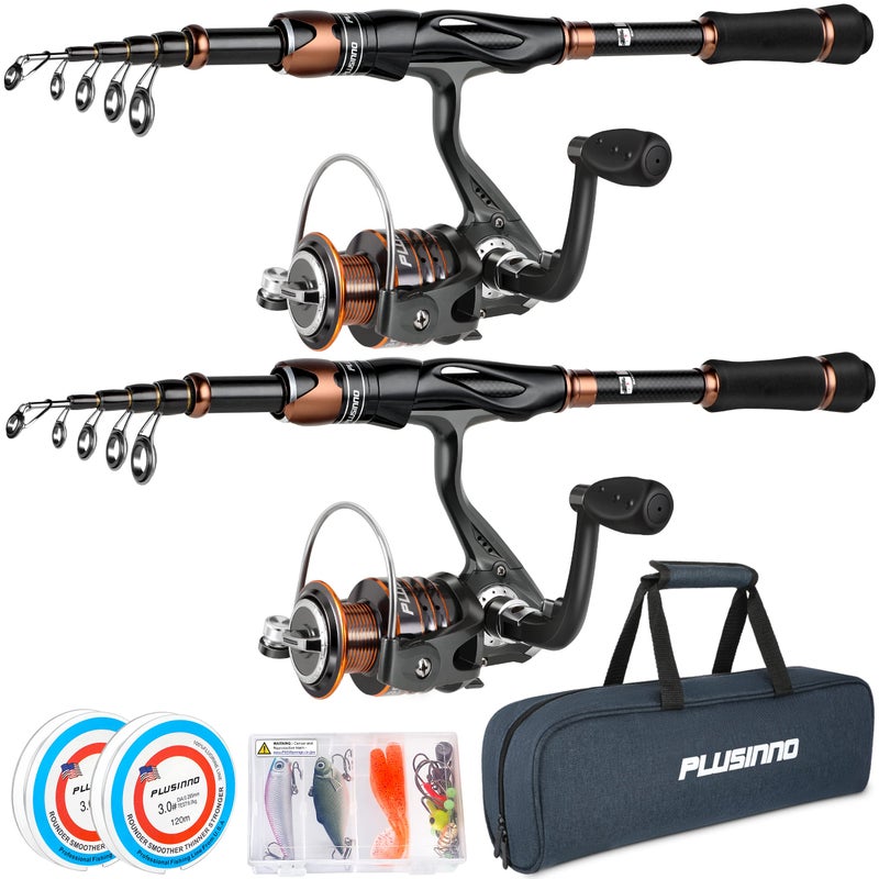 PLUSINNO Fishing Rod and Reel Combos Bronze Warrior Toray 24Ton Carbon Matrix Telescopic Fishing Rod Pole 12 1 Shielded Bearings Stainless Steel BB Spinning Reel Travel Freshwater Fishing Gear