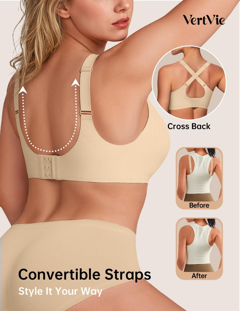 Vertvie Wireless Bras Women Seamless Jelly Supportive Mesh Crossover Bra No Underwire Push Up Full Coverage T-Shirt Bralette(Semolina,X-Large) - Image 3