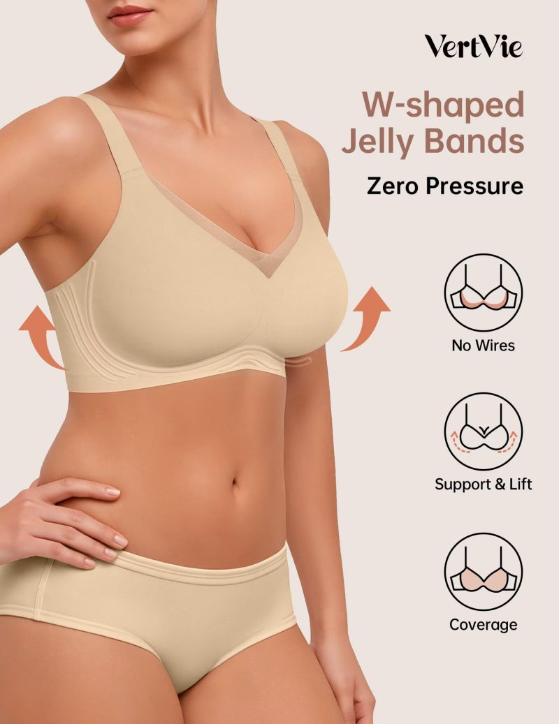 Vertvie Wireless Bras Women Seamless Jelly Supportive Mesh Crossover Bra No Underwire Push Up Full Coverage T-Shirt Bralette(Semolina,X-Large) - Image 2