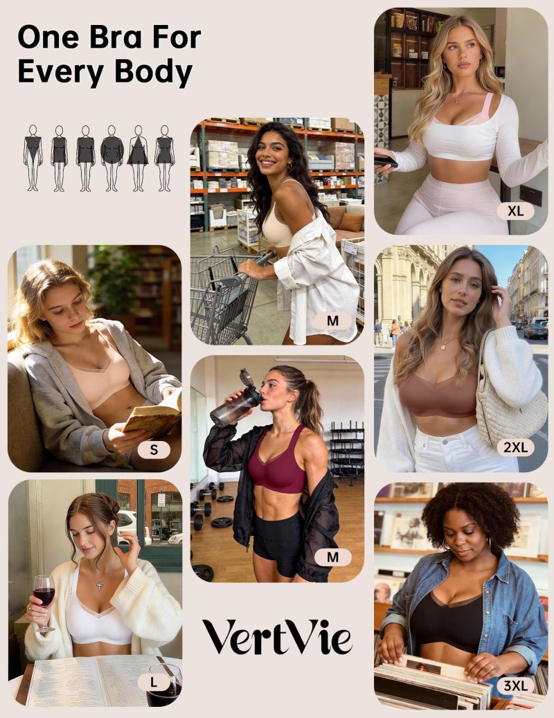 Vertvie Wireless Bras Women Seamless Jelly Supportive Mesh Crossover Bra No Underwire Push Up Full Coverage T-Shirt Bralette(Semolina,X-Large) - Image 5