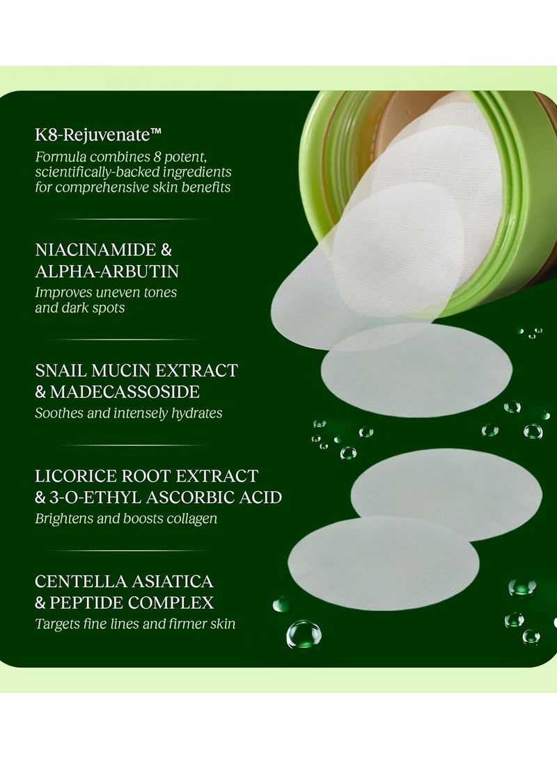JiYu Korean Anti-Aging Toner Pads Dark Spots & Wrinkles - Moisturizer with Snail Mucin, Centella Asiática, Niacinamide, Peptides - For Polished and Young Skin - 100 Count - Image 3