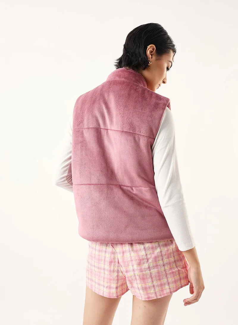 Dennis Lingo  Women's Dusty Pink German Velvet Textured Gilet Regular Fit Jacket for Women | Best Price UAE